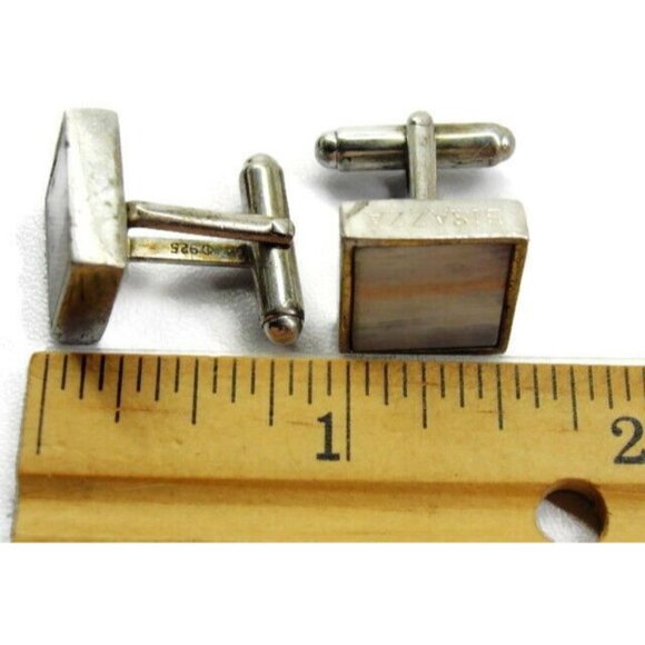 Cuff Links Square White Copper Flake Cufflink Vintage Sterling Silver 925 Patina - Picture 11 of 12